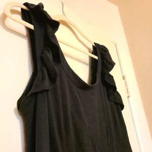 LOFT Ruffle Strap Flare Dress, Black Size 18